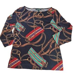 Lauren Ralph Lauren Top Womens Large Black Equestrian Bit Bridle Horse Riding